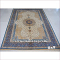 6X9 Blue Persian Design Handmade Silk Carpet for Living Room with Fringe